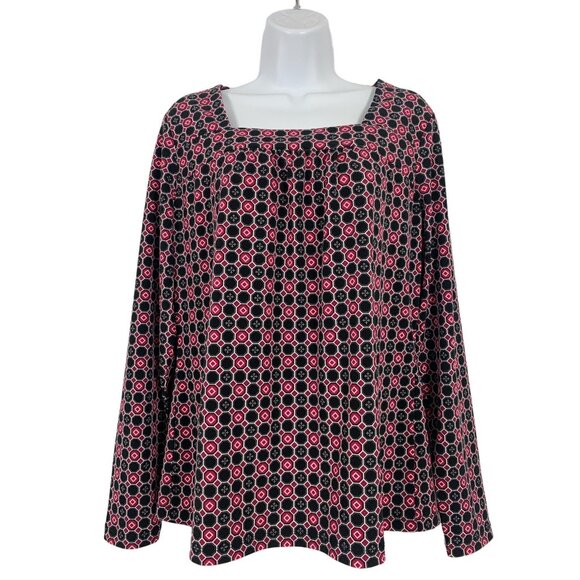 East 5th Square Neck Long Sleeves Geometric Pattern Womens Blouse Large - Picture 1 of 9